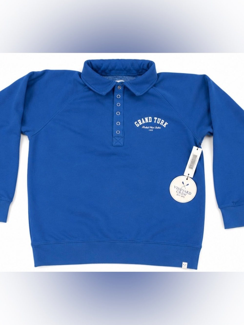 Vineyard Crew Grand Turk Snap Collar Sweatshirt Blue Small NEW